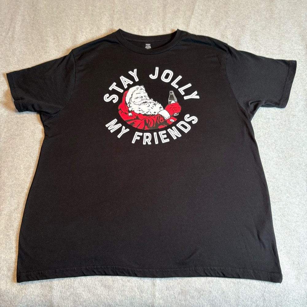 Holiday Time Black Tee Short Sleeve Christmas St Nick Graphic XL